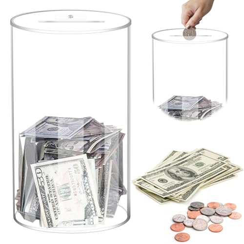 Spardose Transparent, 25.4 x 15.3 x 15.3cm Zylindrisch Klares Sparschwein, Acryl-Spardose, Spardose Nicht zum öffnen, Münzen Banknoten Geldsparbox Durchsichtig Anwendbar auf Erwachsene und Kinder von GAOUTO