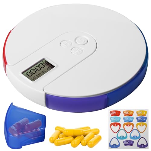 Tablettenbox 7 Tage mit Alarm, Medikamentenbox 1 Woche mit Timer und Wecker für Erinnerung, Tragbarer Tablettenspender, Farbige Tablettenbehälter, Tabletten Organizer für Medikamente, Pillendose von GAOUTO
