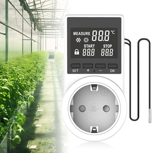 Thermostat Steckdose, Heizung Kühlung Digital Zeitschaltuhr mit 2 Meter Langes Kabel mit Wasserdichtem Kopf, LCD Bildschirm Zeitschaltuhr Steckdose Sonde für Gewächshaus, Aquarium, Terrarium Thermostat Steckdose, Heizung Kühlung Digital Zeitschaltuhr mit 2 Meter Langes Kabel mit Wasserdichtem Kopf, LCD Bildschirm Zeitschaltuhr Steckdose Sonde für Gewächshaus, Aquarium, Terrarium von GAOUTO