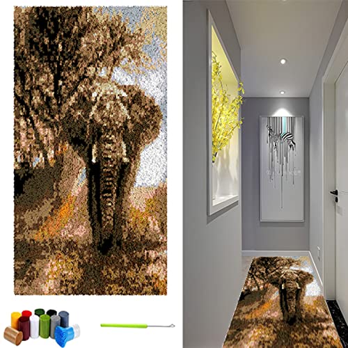 GAOYH Knüpfteppich Set Groß,knüpfteppich zum selber knüpfen,DIY Knüpfteppich Set 3D Teppich Tapisserie,Latch Hook Kit Wohnzimmer Teppich,Elefant,colorprintedcanvas-130x150cm von GAOYH