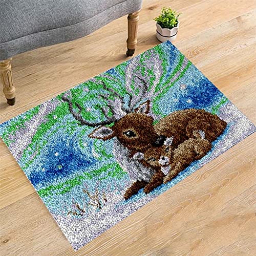 GAOYH Knüpfteppich Zum Selber Knüpfen Tiere,Latch Hook Rug Latch Set for Children Adults and Beginners to Latch Yourself Animals Carpet DIY Handmade Teppich Deer,colorprinting-80x115cm von GAOYH