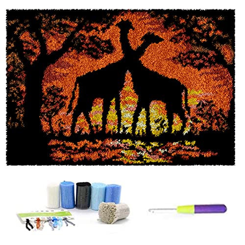 Knüpfteppich Zum Selber Knüpfen,DIY Giraffe Großer Teppich Knüpfen Kreuzstich Set für Kinder Erwachsene, Knüpfkissen Knüpfpackung, 110 x 95 cm,Canvasonwhitebackground von GAOYH