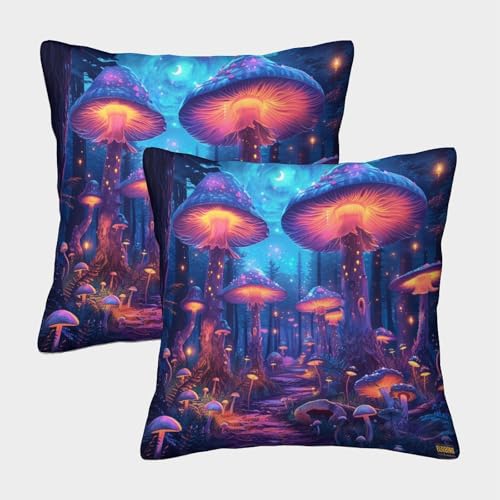 GAOYUCHUN Psychedelic Mushroom Forest Kissenbezüge Für Sofa Und Bett, Kissenbezug Im 2er-Set, Geeignet Für Kids Room Fun Und Travel Essential, Maschinenwaschbar 40x40cm von GAOYUCHUN