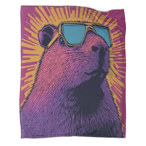 Neon Capybara Kuscheldecke Flauschig Grau, Weiche Warme Fleecedecke Decke 3D Sofa, Wohndecke Oder Couchdecke Überwurf Warm Sofaüberwurf 40x50inch(100x130cm) von GAOYUCHUN