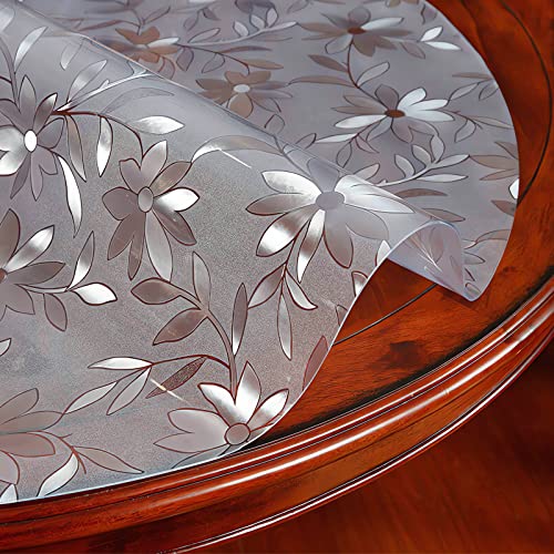 Transparente Tischschutz PVC Tischdecke-Abwischbare,Olbeständig,Kratzfest,Tischfolie,Tischschutzfolie-für Esstisch Couchtisch Und Schreibtisch,Matte Texture Blütenform,Rund (Dicke 2mm, Ø 115cm) von GAOYUE