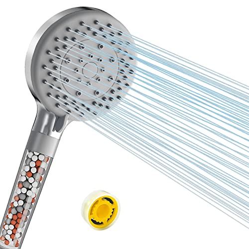 Duschkopf wassersparend,5 Strahlarten Energiespar Duschkopf,Regendusche Druckerhöhend mit Filter,Duschkopf mit Filter,Hand Duschkopf mit 3-Lagen-Filtration und zusätzlichen Steinen, 1.75GPM/min von GAOZHI