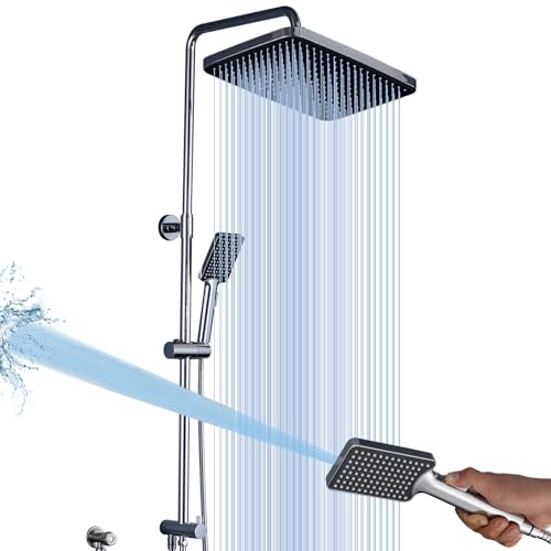 GAOZHI Duschkopf Regendusche 32x21cm Duschsystem ohne Armatur, Regenwalddusche Duschstangeset Duschsäuleset, Duschamaturenset Regendusche 2 Mode Handbrause mit Schlauch Verstellbares Duschstangeset von GAOZHI