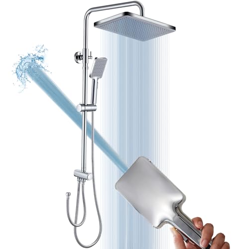 GAOZHI Regendusche Duschset ohne Armatur Duschsystem Duscharmatur Regenduschset mit 30x20cm eckig Duschkopf Duschsäule mit Handbrause Duschkopf mit Schlauc und Halterung Duschstange Chrom von GAOZHI