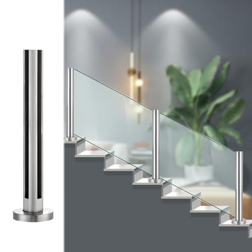 Balustrade Runder Glasgeländerpfosten, Glaspaneel-Geländerpfosten/Hochleistungs-Glasgeländerkanal, Glasbalustrade-Geländerpfosten aus Edelstahl 304 (Farbe: Silberner Eckpfosten, Größe: 75 cm von GAOzhenq