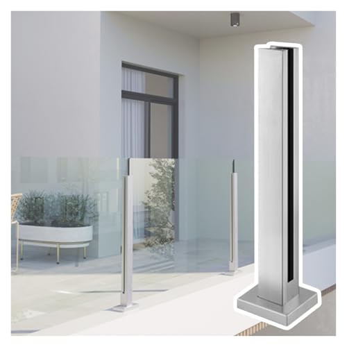 GAOzhenq 1 Stück silberner Glasgeländerpfosten für 10–12 mm Glas, 60 70 80 90 100 110 120 130 140 cm hoch, Treppenhandlauf-Baluster aus Edelstahl 304 mit Gummis, Mittel-/Eck-/Endpfosten (Mittelpfoste von GAOzhenq