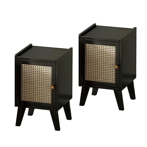GAOzhenq 2er-Set Rattan-Nachttische – Moderne Schwarze Akzent-Beistelltische mit Metallgriffen für Schlafzimmer, Wohnzimmer, Flur – Stilvolle Nachttische GAOzhenq 2er-Set Rattan-Nachttische – Moderne Schwarze Akzent-Beistelltische mit Metallgriffen für Schlafzimmer, Wohnzimmer, Flur – Stilvolle Nachttische von GAOzhenq