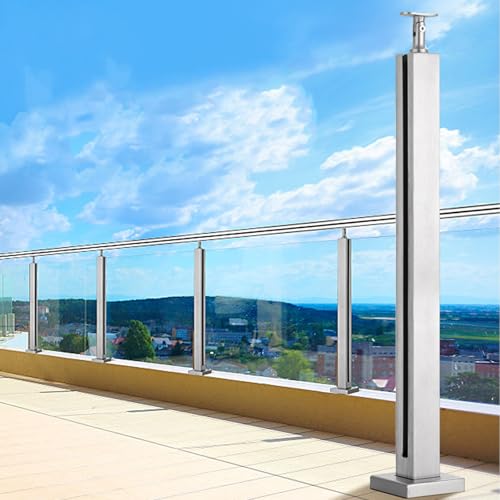 GAOzhenq 60 cm – 145 cm Glasgeländer-End-/Eck-/Mittelpfosten, Glasbalustraden-Pfostensystem aus Edelstahl 304, für Innen- und Außengeländer von Terrassen, Balkonen, Dachböden, Treppen (Endpfosten, H von GAOzhenq
