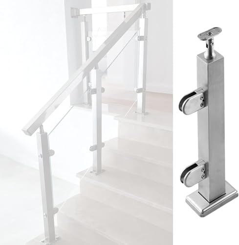 GAOzhenq Glasgeländerpfosten, Edelstahl-Glaszaun-Balustersäule für Loft-Treppendeck-Terrassenbalkon, silberner Edelstahl-Balustradenpfosten (Endpfosten, 105 cm) von GAOzhenq