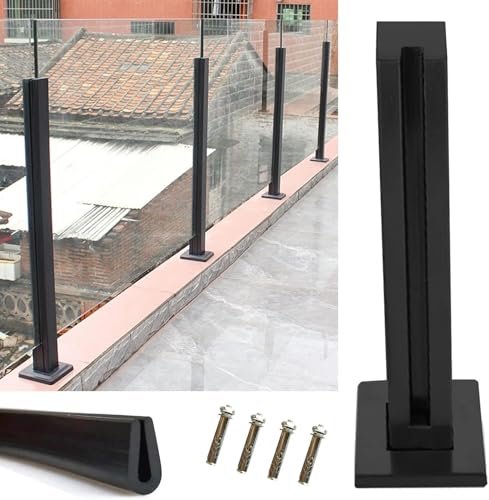 GAOzhenq Glasgeländerpfosten, Glasgeländerpfosten, Zaunstützstange für Glasplatten, schwarz/Silberne Balustersäule aus Edelstahl für Terrassen, Hausgartentreppen, Balustrade (schwarzer Endpfosten, 10 von GAOzhenq
