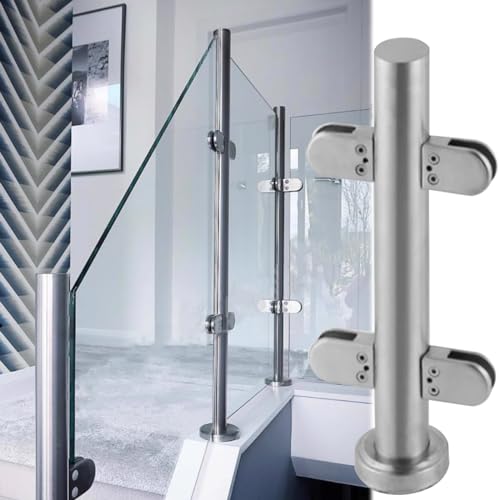 GAOzhenq Glasgeländerpfostenklemmen für drinnen und draußen für Plattformtreppen, Balkon-Rundzaun-Glasbalustradenpfosten, Silber, Glaspaneelgeländer, Mittel-/Eck-/Endsäule (Farbe: Mittelpfosten, Größ von GAOzhenq
