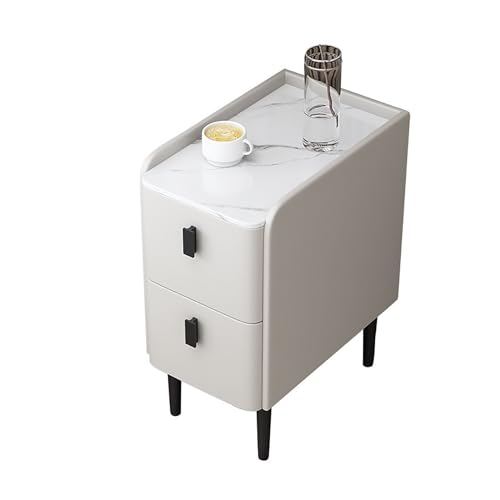GAOzhenq Intelligenter LED-Nachttisch mit Ladestation, multifunktionaler Nachttisch aus Holz mit Bluetooth-Audio, 2 Schubladen, kompaktes Design, Off-White, 35 cm Breite, ideal zur Aufbewahrung im Sc von GAOzhenq