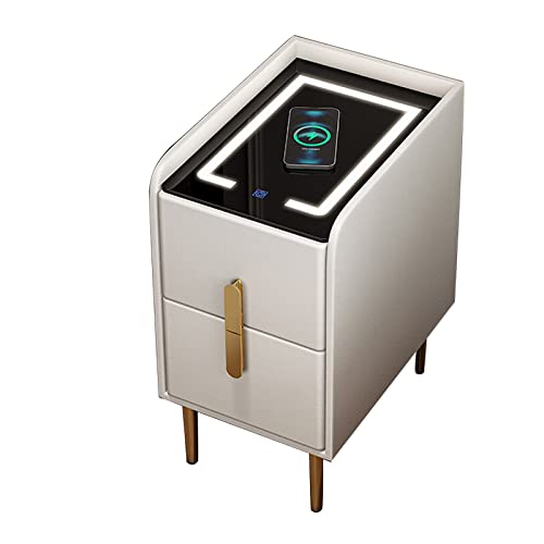 GAOzhenq Intelligenter Nachttisch mit kabelloser Aufladung, LED-Nachttisch mit Schubladen, Moderne Schlafzimmermöbel, Farbe Bianco, kompaktes 25-cm-Design, perfekt für kleine Räume von GAOzhenq