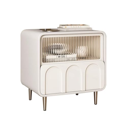 GAOzhenq Moderner weißer Nachttisch mit Schubladen | Nachttisch für kleine Räume | Stilvoller Akzent-Beistelltisch | Kompaktes 40 x 40 x 50 cm Design fürs Schlafzimmer von GAOzhenq