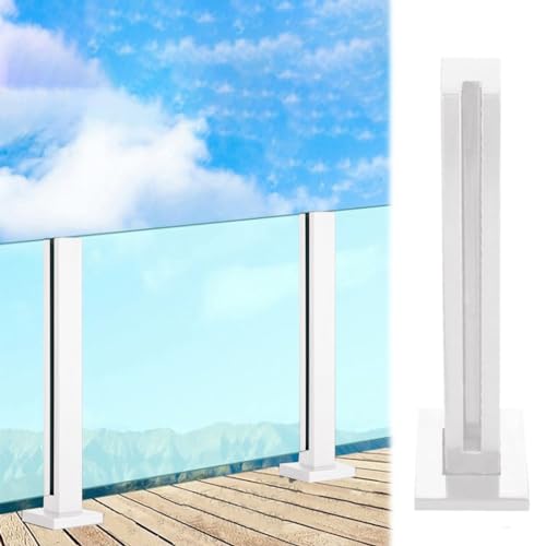 GAOzhenq Quadratischer Glasgeländerpfosten für Außenbalustrade, Geländerpfosten aus weißem Glas für 3/8" oder 1/2" Dicke Platten, Winddichte Bodenmontage-Plattensäule für Balkon/Terrasse/Veranda (Far von GAOzhenq