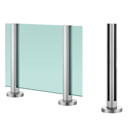 GAOzhenq Rundes Glastreppengeländersystem für den Innenbereich, Glaspaneel-Geländerpfosten/Glasbalustraden-Geländerpfosten Silber, Poolzaun-Dachbodenplattform, Glasgeländerpfostenklemmen (Farbe: Grau von GAOzhenq
