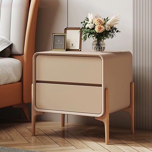 GAOzhenq Schlichter khakifarbener Nachttisch mit 2 Schubladen – Stilvolle Schlafzimmermöbel, ideal für Schlafzimmer und Wohnzimmer, kompaktes 45 x 40 x 50 cm Design, moderner Nachttischschrank von GAOzhenq