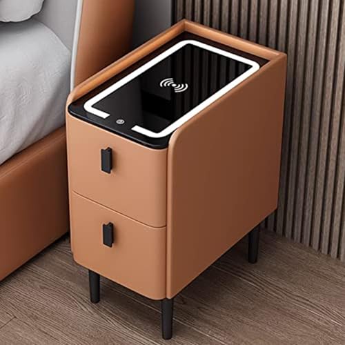 GAOzhenq Schmaler Nachttisch aus Holz mit USB-Ladestation und 2 Schubladen – moderner Nachttisch für Schlafzimmer und Wohnzimmer, kompakter Beistelltisch (B130 cm) von GAOzhenq