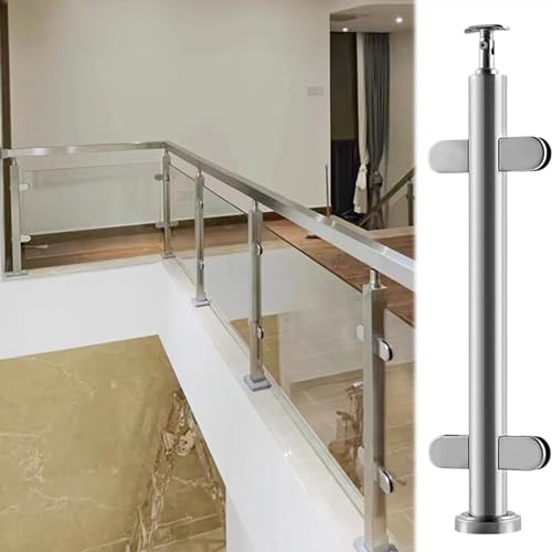 GAOzhenq Silberne Glasgeländerpfostenklemmen, runde Glasgeländerpfosten für Terrassen, Innenflurtreppen, Glasgeländerplattenklemme (Farbe: Mittelpfosten, Größe: H80 cm/31,5 Zoll) von GAOzhenq