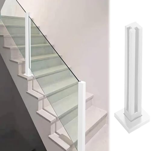 GAOzhenq Weißer moderner Glasgeländerpfosten, Metallgeländersäule für Innentreppen für Villen, Lofts und Hotels, Balustradenpfosten aus Edelstahlglas, individuelle Höhe (Farbe: Weißer Eckpfosten, Grö von GAOzhenq