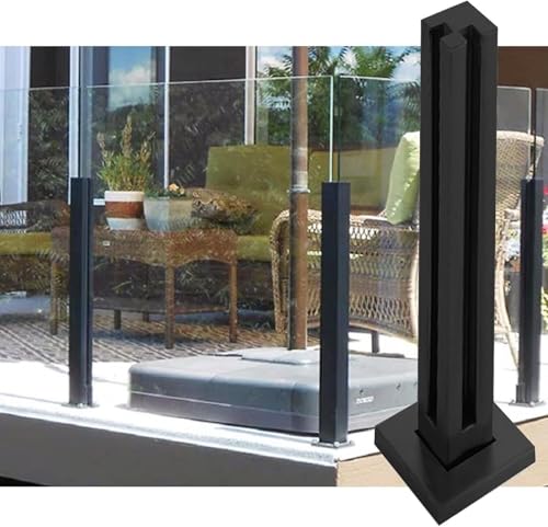 Glasgeländerpfosten Schwarz, Edelstahl-Terrassenbaluster für Glaspaneel-Zaunstützsäule für Gartenpool, Edelstahl-Balustradenpfosten (Eckpfosten, 95 cm) von GAOzhenq