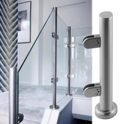 Glasgeländerpfostenklemmen für drinnen und draußen für Plattformtreppen, Balkon-Rundzaun-Glasbalustradenpfosten, Silber, Glaspaneelgeländer, Mittel-/Eck-/Endsäule (Farbe: Grau, Größe: H135 c von GAOzhenq