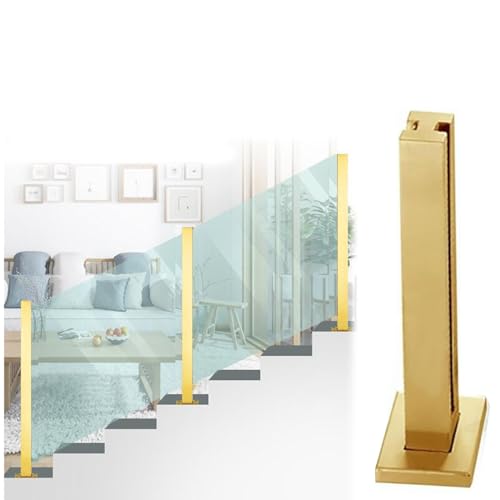 Goldener quadratischer Glasgeländerpfosten, Topless-Glasbalustradenpfostensystem für Terrassenstufen, Balkon, Pool, Garten, Terrassentreppe, Glasgeländerklemme (Farbe: Mittelpfosten, Größe: von GAOzhenq