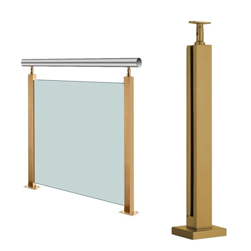 Goldfarbener Glasgeländerpfosten, Balustradensäule aus Edelstahlglas für Terrassenstufenbalkone, Klemme für Glasgeländerpaneele, Handlaufversion hinzufügen (Farbe: Grau, Größe: H145 cm) von GAOzhenq