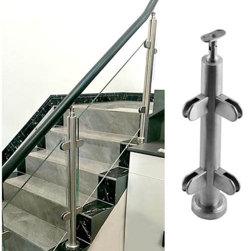 Modernes Klemmsystem für Glasgeländerpfosten, Säulenklemme für runde Glasdeckgeländerplatten für quadratische/runde Geländer, End-/Mittel-/Eckpfosten (Farbe: Grau, Größe: H120 cm) von GAOzhenq