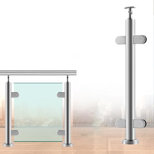 Robuste Glasgeländer-Rundpfostenklemmen, Balustraden-Zaunpfosten-Handlauf, Gartenzaun, Glasdeck-Geländersystem, Glaspaneel-Geländerpfosten (Farbe: Mittelpfosten, Größe: H60 cm/24 Zoll) von GAOzhenq