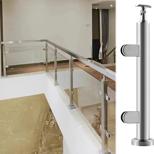 Silberne Glasgeländerpfostenklemmen, runde Glasgeländerpfosten für Terrassen, Innenflurtreppen, Glasgeländerplattenklemme (Farbe: Grau, Größe: H110 cm) von GAOzhenq