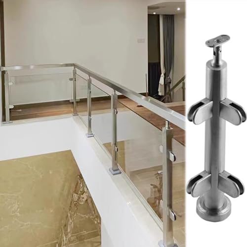 Silberne Glasgeländerpfostenklemmen, runde Glasgeländerpfosten für Terrassen, Innenflurtreppen, Glasgeländerplattenklemme (Farbe: Grau, Größe: H115 cm) von GAOzhenq
