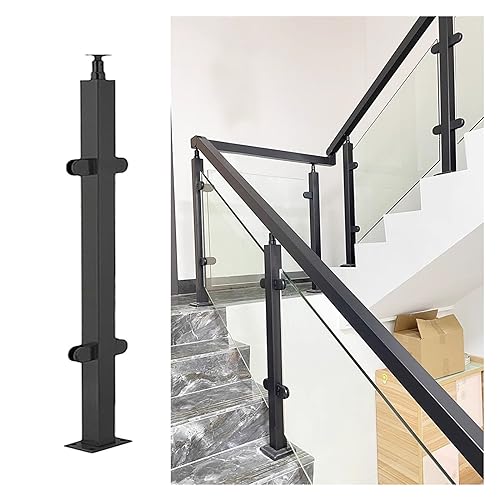 Treppen-/Plattform-Glasgeländerpfosten, Schwarze Glasklemme, Edelstahl-Deck-Balustradensystem, verstellbare Winkelhalterung, Stützsäulen für Windschutzplatten mit Schrauben (Farbe: Mittelpfo von GAOzhenq