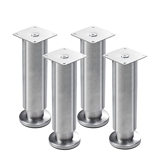 GAPECHNG 4 Stück Verstellbare Edelstahlbeine, Möbelfüße Aus Metall, Sofafüße, Diy-Ersatzbeine Für Schrank, Küche, Couch, Bücherregal, Arbeitsplatte, Couchtisch, Bett, Mit Schrauben, Silber/Sier/20Cm(7 von GAPECHNG
