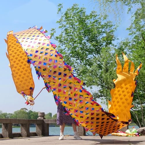 GAPECHNG Dragon Poi Dragon Dance Ribbon Bunte Skala, Außerhalb Fitness Dragon Poi Flinging Ribbon, Einseitige Dragon Design Spinning Ribbons Für Offene Plätze)/Yellow/6 M (20 Ft) von GAPECHNG