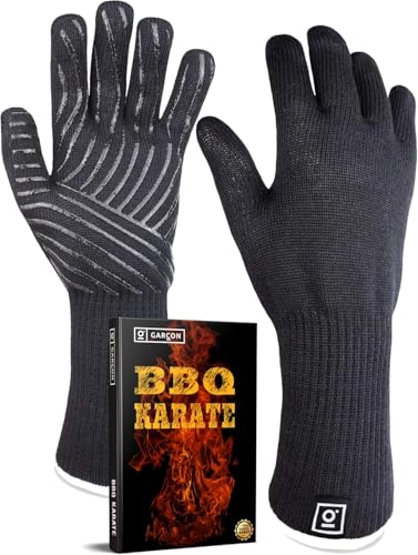 GARCON® Grillhandschuhe hitzebeständig bis zu 500 Grad - 36 cm Extra Lang - Ideal für Pizzaofen, Backofen & Grill - Hochwertige Kaminhandschuhe zum Pizzabacken & Grillen von GARCON