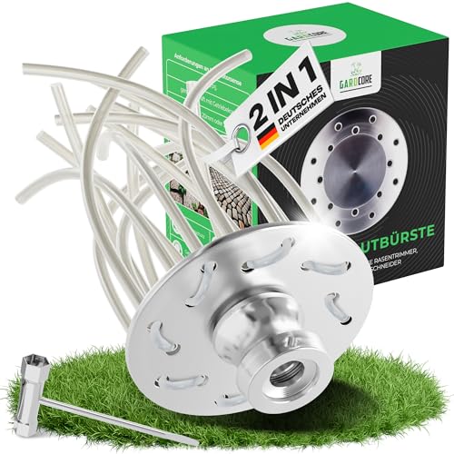 GARDCORE® 2in1 Unkrautbürste Freischneider [Mähen & Pflaster reinigen | inkl. 30m Faden] Wildkrautbürste für Motorsense Zubehör | Fugenbürste Unkraut | Trimmerkopf (Ab 1,4PS) von GARDCORE