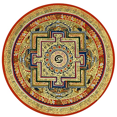 Teppich, rund, 100 cm, rutschfest, für Schlafzimmer, Spielzimmer, Mandala, Zen, Buddhismus, bunt, abstrakt, Rot / Gold von GARDE ART STUDIO