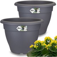 Blumentopf Sets torino campana 29x22cm rund Übertopf Pflanzkasten Pflanzentopf Pflanzgefäß Blumenkübel Kunststoff Blumenkasten anthrazit 2er Set von GARDEBRUK