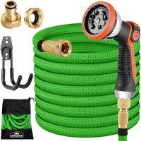 Flexibler Gartenschlauch 3fach Latexkern Vollmessing Adapter 1/2 3/4 Zoll Wandhalterung Tasche Flexschlauch Wasserschlauch grün - 15m - Gardebruk von GARDEBRUK