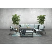 Garden Impressions - Aluminium-Rope Lounge-Set Yoshi inkl. Ecksofa, Tisch, Sessel und Kissen mint / grau rechts von GARDEN IMPRESSIONS