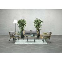 Polyrattan Lounge-Set Columbus inkl. Sofa, Sesseln, Tisch und Kissen natur / grau - Garden Impressions von GARDEN IMPRESSIONS