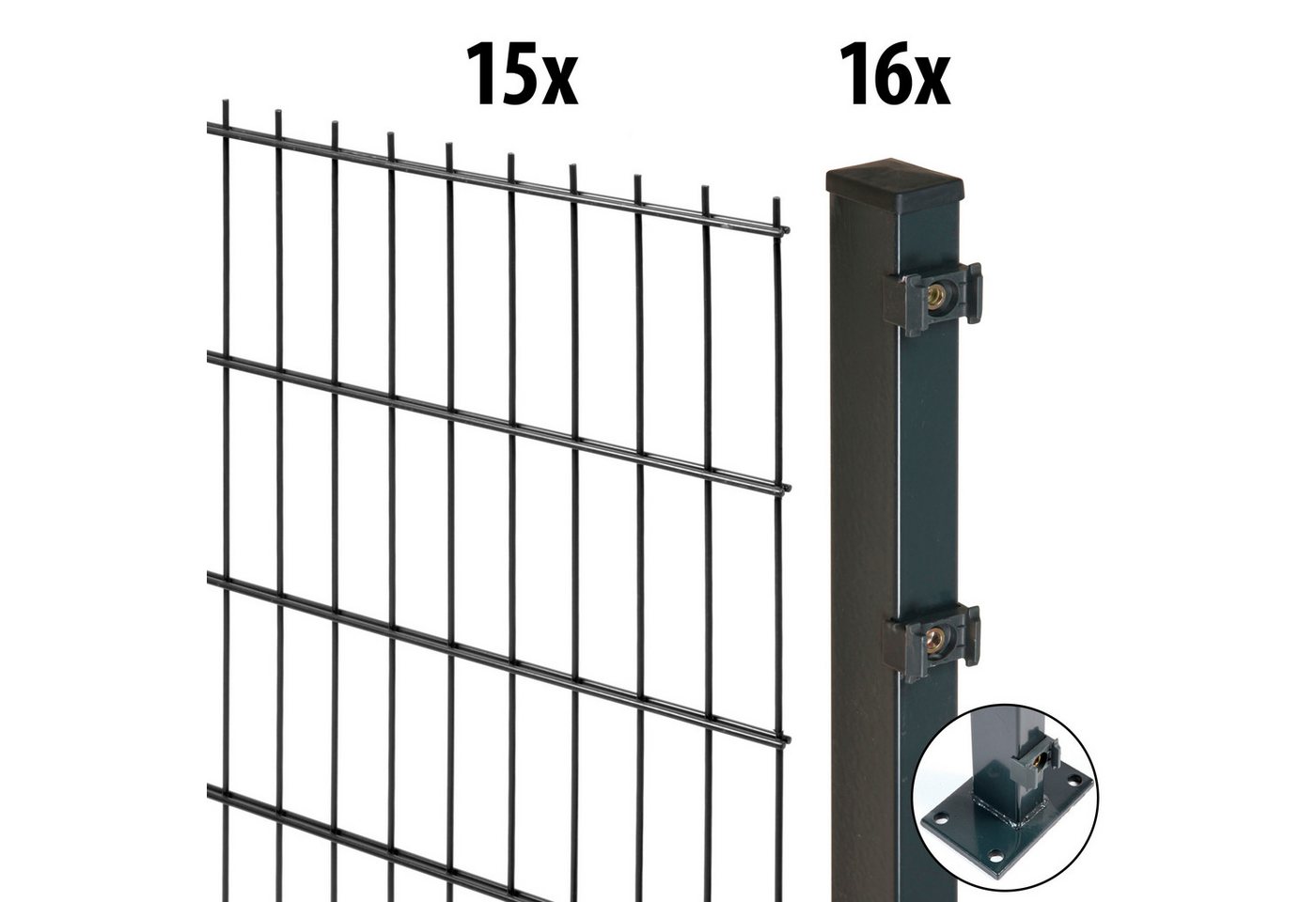 GARDEN 'N' MORE Doppelstabmattenzaun Excellent, (31-St), 15 Elemente für 30 m, LxH: 200 x 103 cm, mit 16 Pfosten von GARDEN 'N' MORE