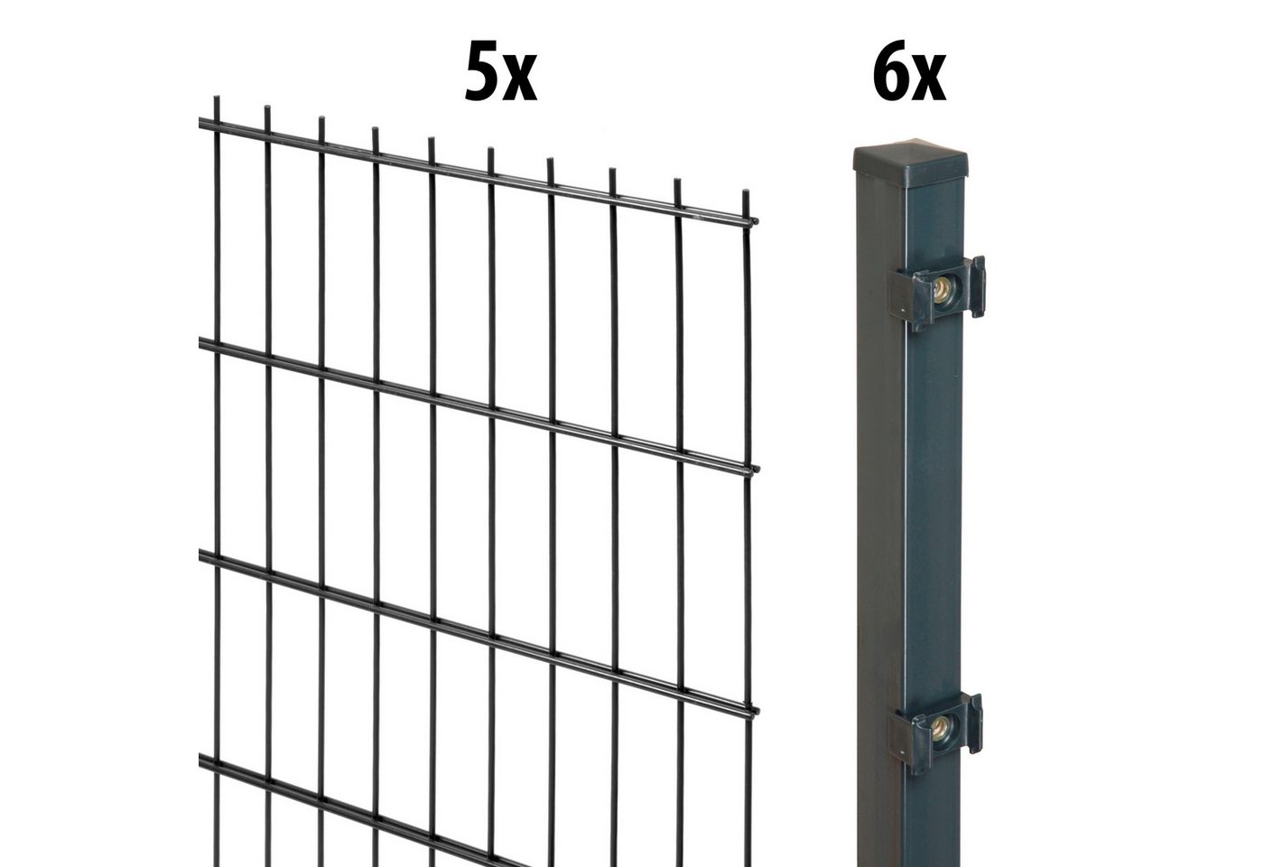 GARDEN 'N' MORE Doppelstabmattenzaun Standard, (11-St), 5 Elemente für 10 m, LxH: 200 x 103 cm, mit 6 Pfosten von GARDEN 'N' MORE