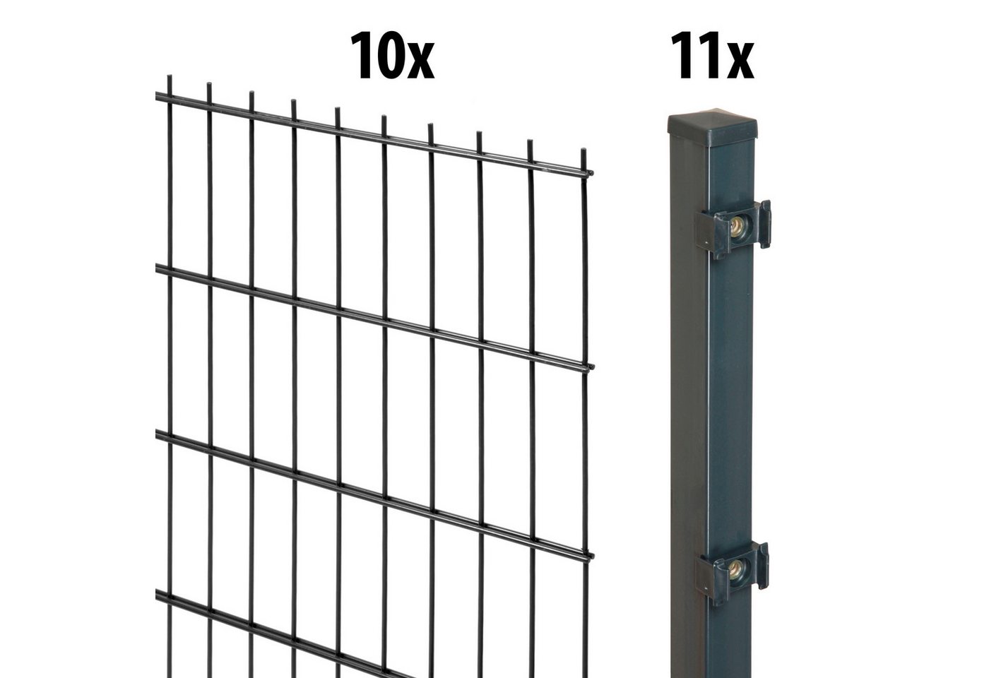 GARDEN 'N' MORE Doppelstabmattenzaun Standard, (21-St), 10 Elemente für 20 m, LxH: 200 x 123 cm, mit 11 Pfosten von GARDEN 'N' MORE