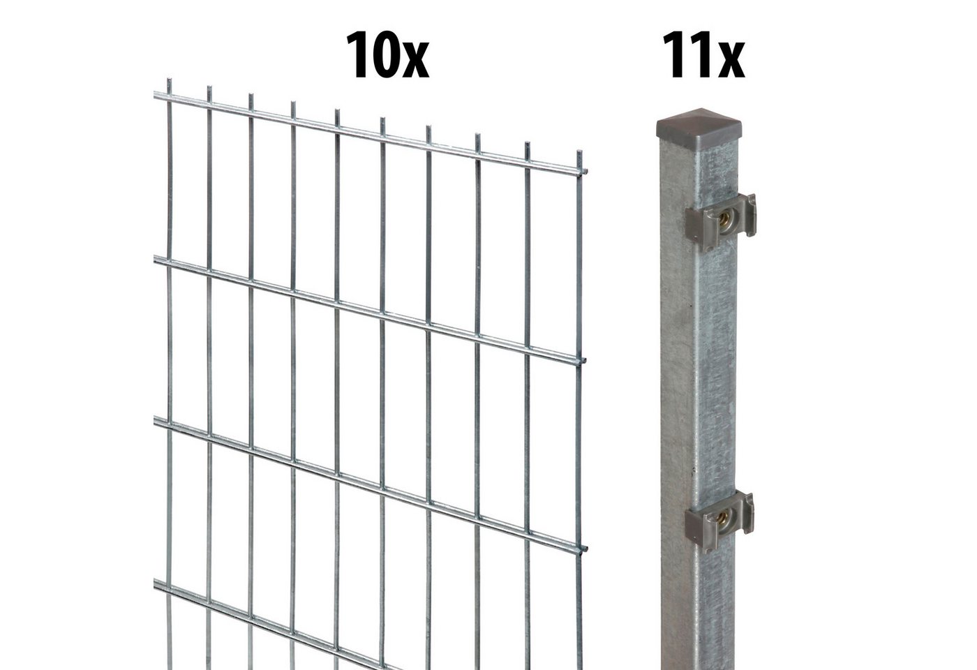 GARDEN 'N' MORE Doppelstabmattenzaun Standard, (21-St), 10 Elemente für 20 m, LxH: 200 x 143 cm, mit 11 Pfosten von GARDEN 'N' MORE